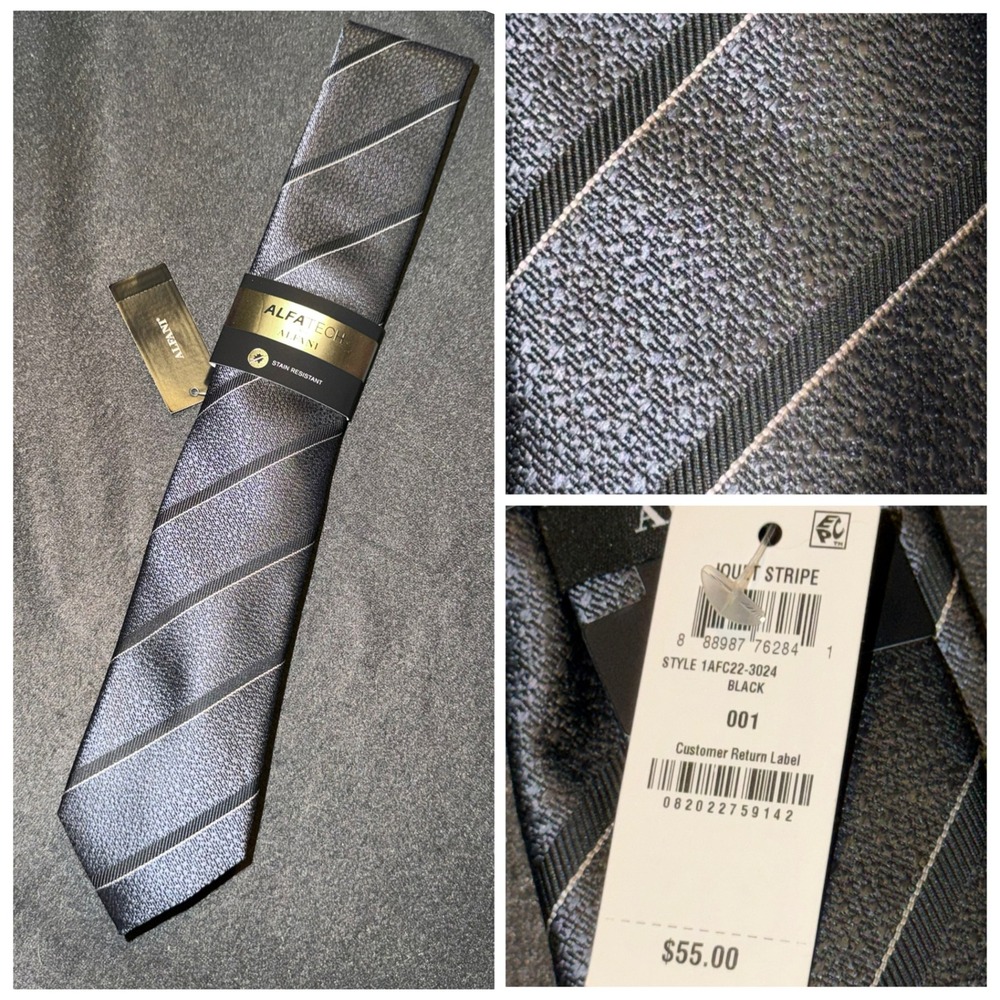 Alfani Alfatech Mens Black Joust Stripe Stain Resistant Necktie 1AFC22-3024 NWT